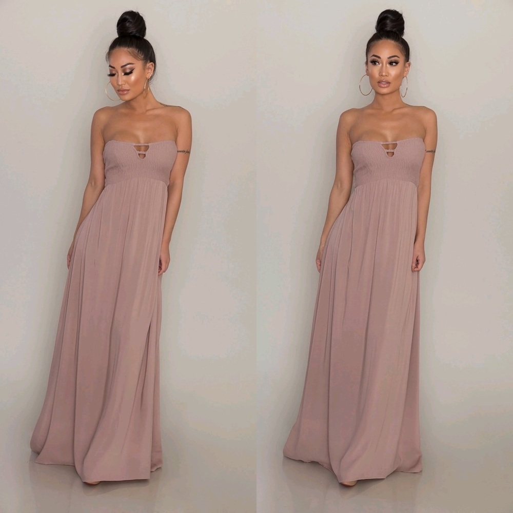 🤩 CHIC ITEM!🤩 NWT Posh Shop LA Mauve Strapless Maxi Dress - Flowy Elegant (S) 💝